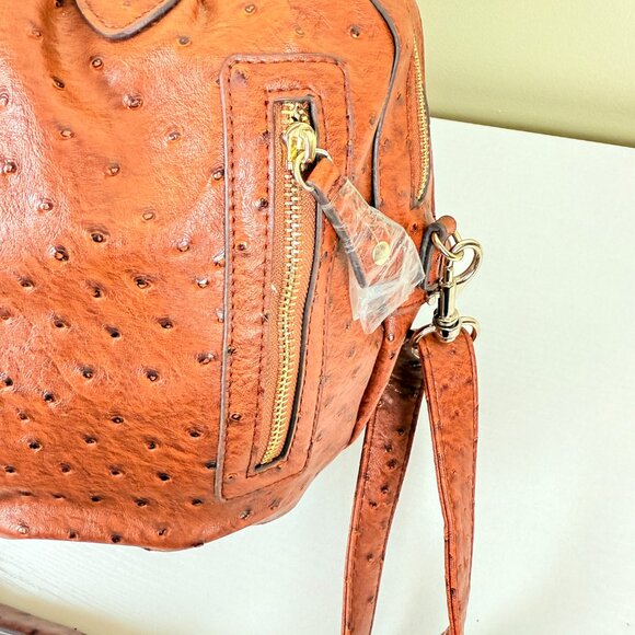 NWT Ostrich-Embossed Satchel Crossbody w/ Top Handles & Removable Strap - Picture 3 of 10